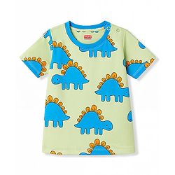 Babyhug 100% Cotton Knit Half Sleeves T-Shirt & Shorts Night Suit With Dino Print - Green