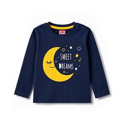 Babyhug 100% Cotton Knit Full Sleeves Sweet Dreams Printed T-Shirt & Pyjama Night Suit - Navy