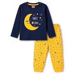 Babyhug 100% Cotton Knit Full Sleeves Sweet Dreams Printed T-Shirt & Pyjama Night Suit - Navy