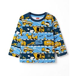 Babyhug 100% Cotton Knit Full Sleeves JCB Printed Co-Ords T-Shirt & Pyjama Night Suit - Multicolour