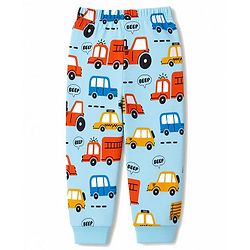 Babyhug 100% Cotton Knit Full Sleeves Vehicles Printed Co-Ords T-Shirt & Pyjama Night Suit - Light Blue