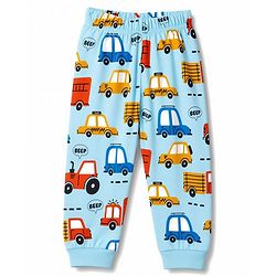 Babyhug 100% Cotton Knit Full Sleeves Vehicles Printed Co-Ords T-Shirt & Pyjama Night Suit - Light Blue