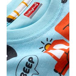 Babyhug 100% Cotton Knit Full Sleeves Vehicles Printed Co-Ords T-Shirt & Pyjama Night Suit - Light Blue