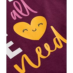 Babyhug Cotton Knit Full Sleevess Love Text Printed T-Shirt & Pyjama Night Suit - Maroon