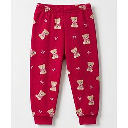 Babyhug Cotton Mix Knit Solid Vest & Pant Thermal Set with Full Sleeves & Teddy Bear Print - Maroon