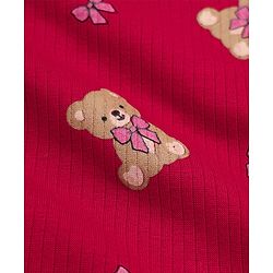 Babyhug Cotton Mix Knit Solid Vest & Pant Thermal Set with Full Sleeves & Teddy Bear Print - Maroon