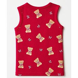 Babyhug Cotton Mix Knit Solid Vest & Pant Thermal Set with Full Sleeves & Teddy Bear Print - Maroon
