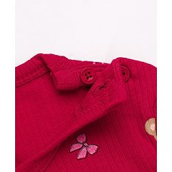 Babyhug Cotton Mix Knit Solid Vest & Pant Thermal Set with Full Sleeves & Teddy Bear Print - Maroon