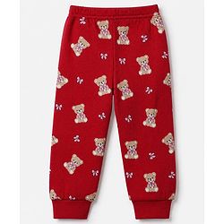Babyhug Cotton Mix Knit Full Sleeves Vest and Pant Thermal Inner Wear Set with Full Length and Bear Print in Maroon