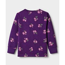 Babyhug Cotton Mix Knit Full Sleeves Floral Printed Thermal Inner Wear Set - Purple
