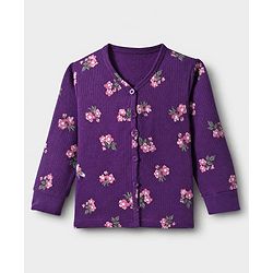 Babyhug Cotton Mix Knit Full Sleeves Floral Printed Thermal Inner Wear Set - Purple