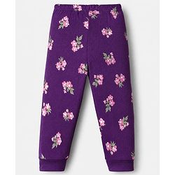 Babyhug Cotton Mix Knit Full Sleeves Floral Printed Thermal Inner Wear Set - Purple
