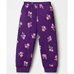 Babyhug Cotton Mix Knit Full Sleeves Floral Printed Thermal Inner Wear Set - Purple