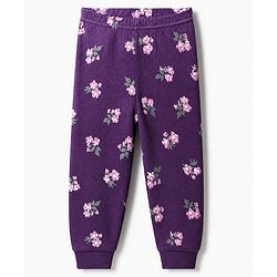 Babyhug Cotton Mix Knit Full Sleeves Thermal Inner Wear Set with Floral Print in Purple