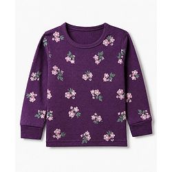 Babyhug Cotton Mix Knit Full Sleeves Thermal Inner Wear Set with Floral Print in Purple