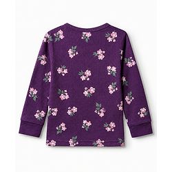Babyhug Cotton Mix Knit Full Sleeves Thermal Inner Wear Set with Floral Print in Purple