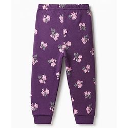 Babyhug Cotton Mix Knit Full Sleeves Thermal Inner Wear Set with Floral Print in Purple