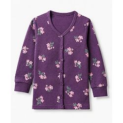 Babyhug Cotton Mix Knit Full Sleeves Thermal Inner Wear Set with Floral Print in Purple