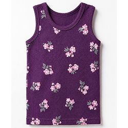 Babyhug Cotton Mix Knit Full Sleeves Thermal Inner Wear Set with Floral Print in Purple