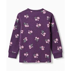 Babyhug Cotton Mix Knit Full Sleeves Thermal Inner Wear Set with Floral Print in Purple
