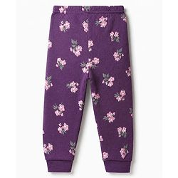 Babyhug Cotton Mix Knit Full Sleeves Thermal Inner Wear Set with Floral Print in Purple