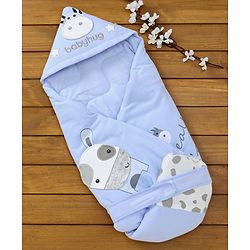 Babyhug Hooded Wrapper Cow Applique - Blue