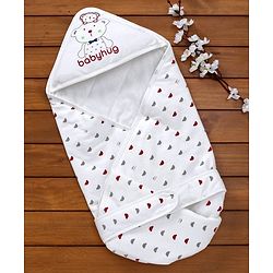 Babyhug Hooded Wrapper Bear Print - White & Red
