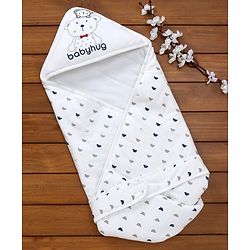 Babyhug Hooded Wrapper Bear Print - White & Blue