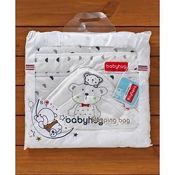 Babyhug Hooded Wrapper Bear Print - White & Blue