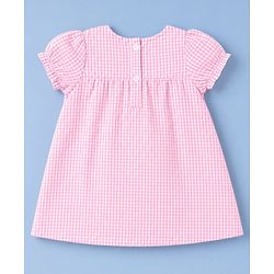 Babyhug Woven Half Puffed Sleeves Checkered Frock with Bloomer & Headband - Pink