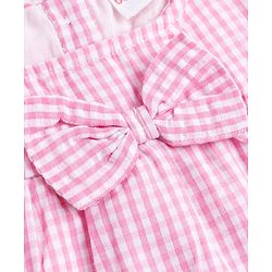 Babyhug Woven Half Puffed Sleeves Checkered Frock with Bloomer & Headband - Pink