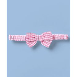 Babyhug Woven Half Puffed Sleeves Checkered Frock with Bloomer & Headband - Pink