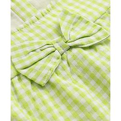 Babyhug Cotton Woven Half Sleeves Checked Frock with Bloomer & Bow Applique - Green