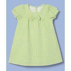 Babyhug Cotton Woven Half Sleeves Checked Frock with Bloomer & Bow Applique - Green