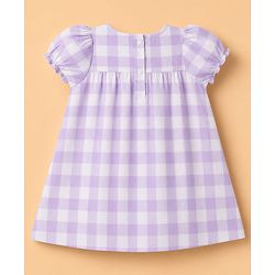 Babyhug Woven Half Puffed Sleeves Checkered Frock with Bloomer & Headband - Lavender