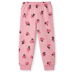 Babyhug Knit Full Sleeves Floral Printed Pullover Vest & Leggings Thermal Inner Wear Set - Pink