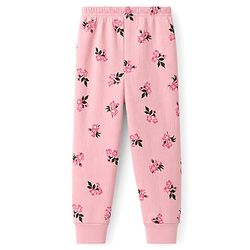 Babyhug Cotton Knit Full Sleeves Floral Printed Co-Ords Front Open Top & Leggings Thermal Inner Wear Set - Pink