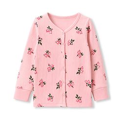 Babyhug Cotton Knit Full Sleeves Floral Printed Co-Ords Front Open Top & Leggings Thermal Inner Wear Set - Pink