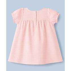 Babyhug Woven Half Sleeves Checked Frock With Bloomer & Bow Applique & Headband - Peach