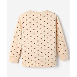 Babyhug Cotton Mix Knit Full Sleeves Vest and Pant Thermal Set with Full Length and Star Print in Light Peach