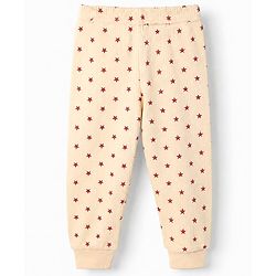 Babyhug Cotton Mix Knit Full Sleeves Vest and Pant Thermal Set with Full Length and Star Print in Light Peach