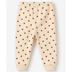 Babyhug Cotton Mix Knit Full Sleeves Vest and Pant Thermal Set with Full Length and Star Print in Light Peach