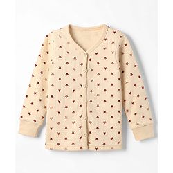 Babyhug Cotton Mix Knit Full Sleeves Vest and Pant Thermal Set with Full Length and Star Print in Light Peach