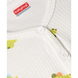 Babyhug Knit Full Sleeves Vest and Pant with Dinosaur Print - Offwhite
