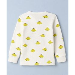 Babyhug Knit Full Sleeves Vest and Pant with Dinosaur Print - Offwhite