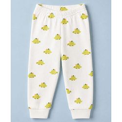 Babyhug Knit Full Sleeves Vest and Pant with Dinosaur Print - Offwhite