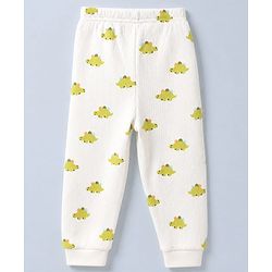 Babyhug Knit Full Sleeves Vest and Pant with Dinosaur Print - Offwhite