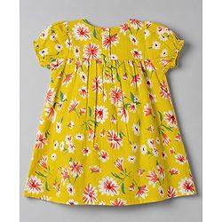 Babyhug 100% Cotton Woven Half Sleeves Floral Printed Dress with Bloomer & Head Band - Lime Green
