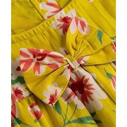 Babyhug 100% Cotton Woven Half Sleeves Floral Printed Dress with Bloomer & Head Band - Lime Green