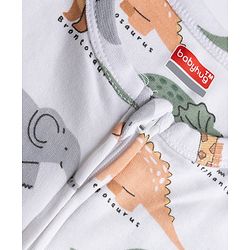 Babyhug 100% Cotton Knit Full Sleeves Footed Sleepsuit with Dino Print - White